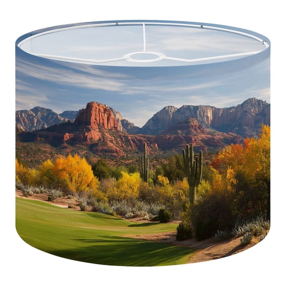 Desert Linen Drum Lampshades beautiful desert course united states southwest 13"x13"x10" Light Shade for Table Lamps Floor Lamps Drum Lamp Shades Lampshade Replacement Assembly Required