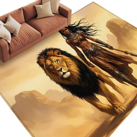 Desert Lion African Women Area Rug 6x9 Washable Rug Non Slip Retro Tribal Southwest Ethnic Large Area Rug Soft Stainresistant Indoor Floor Carpet for Living Room Bedroom Office Dining Room Nursery