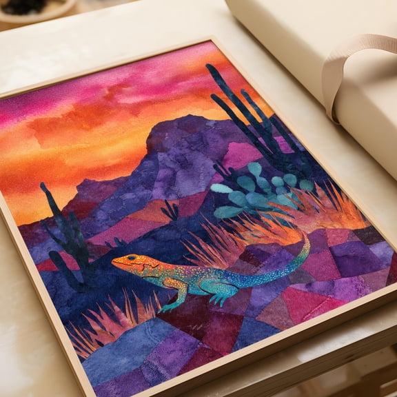 Desert Lizard Sunset Boho Poster Unframed Paper Print
