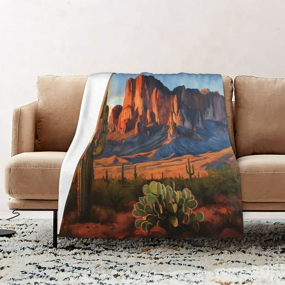 Desert Mountain Flannel Fleece Throw Blanket,Soft Warm Decorative Throw for Home Couch or Bed, Unique Gift for Family Friends and Travel Fans