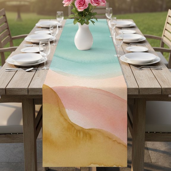 Desert Mountain Watercolor Table Runner 13x36in Non-Slip Cotton Linen Table Runners, Modern Minimalist Style Dresser Scarves TableRunner for Dinner Kitchen Dining Wedding Party