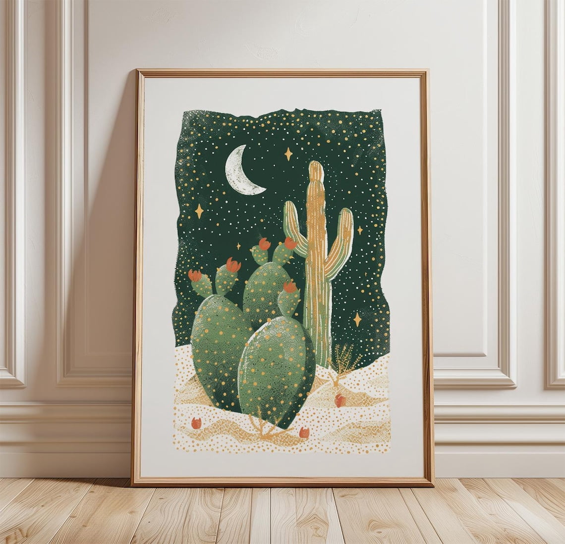 Desert Night Cactus Poster Moon Star Wall Art Southwestern Decor ...