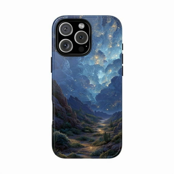 Desert Night Sky with Starry Cactus Valley Artwork Phone Case for 17 16 15 14 13 12 11 Pro Max