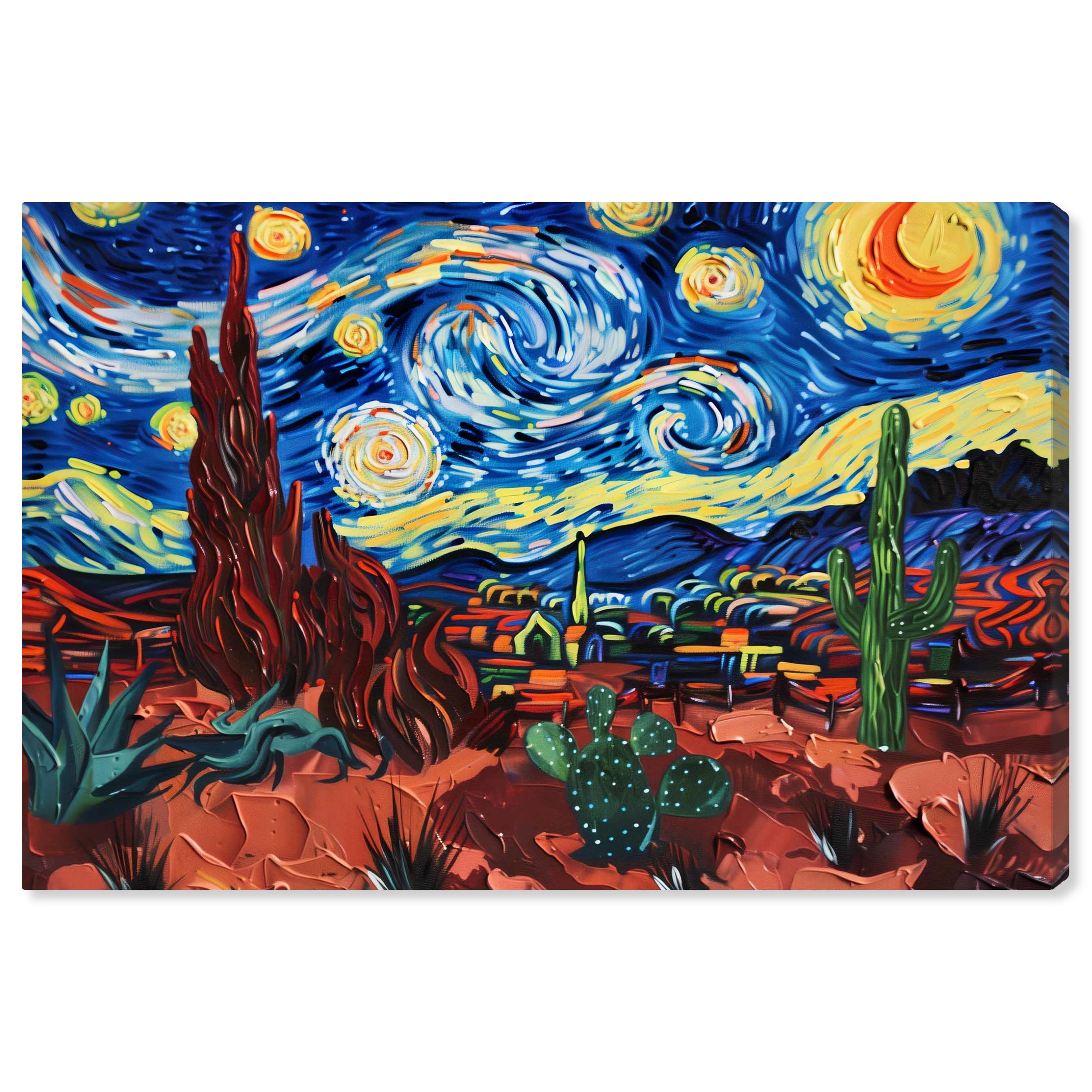Desert Night Stars Blue and Red Canvas Wall Art, 45" x 30"