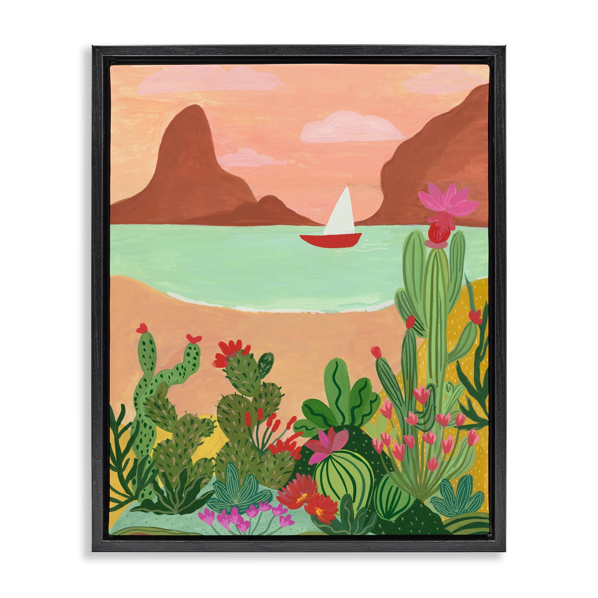 Desert Oasis Boat Black Framed Floater Canvas Wall Art, design by Nabeela Rumi