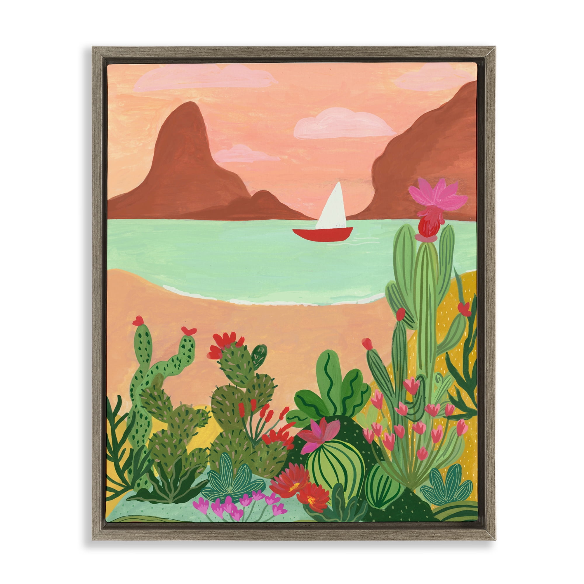 Desert Oasis Boat Brown Framed Floater Canvas Wall Art, design by Nabeela Rumi