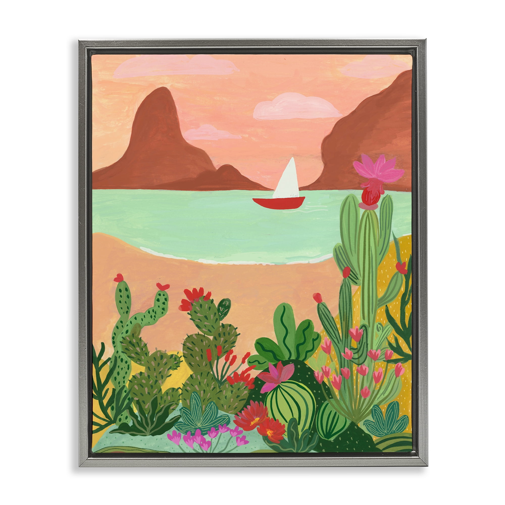 Desert Oasis Boat Gray Framed Floater Canvas Wall Art, design by Nabeela Rumi