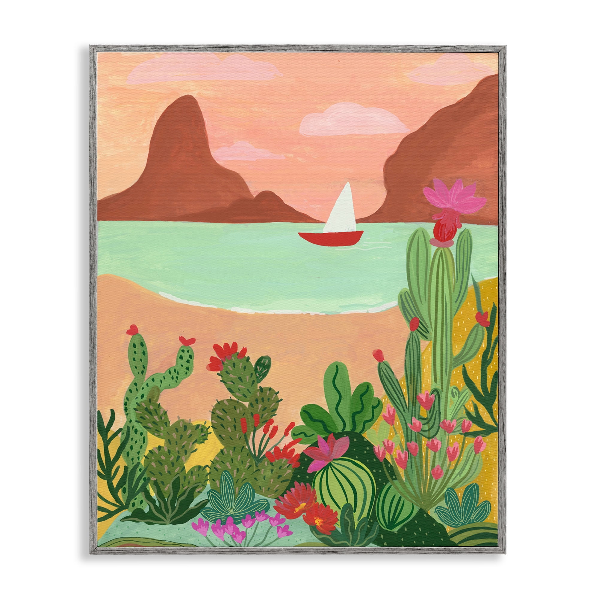Desert Oasis Boat Gray Framed Giclee Art, design by Nabeela Rumi