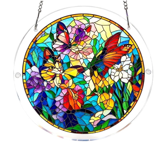 Desert Oasis Sunset Acrylic Jigsaw Puzzle Suncatcher, 83 Pieces Stained Glass Landscape Window Hanging, Thoughtful Gift for Nature Lovers & Her