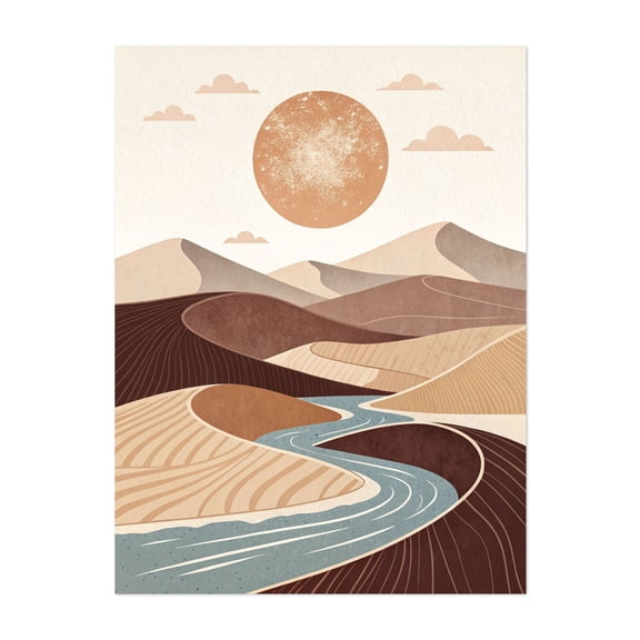 Desert Oasis Sunset - Digital Art Abstract Minimalist Landscape Desert Boho Geometric Scenic Unframed Wall Art Print 36 x 48 inches