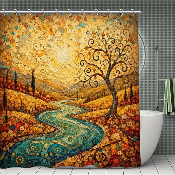 Desert Oasis Sunset Print Shower Curtain,Cloth Fabric Waterproof Polyester Bathroom Home Decor Set with Hooks