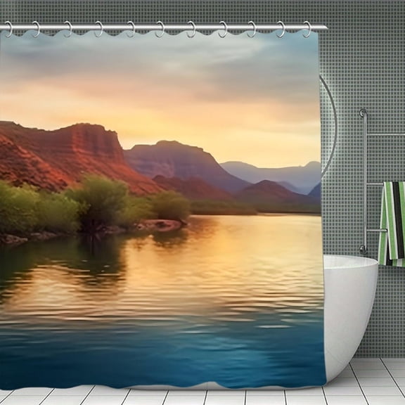 Desert Oasis Sunset Shower Curtain 70.8x70.8 Inch,Bathroom Shower Curtain,Home Waterproof Fabric Shower Curtain Bathtub Decor with Hooks