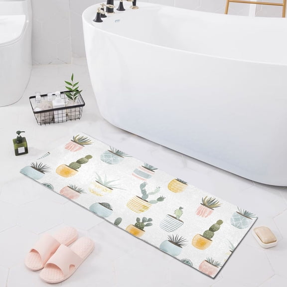 Desert Plants in Pots Bath Mat 39x20 Non-Slip Bathroom Rugs Absorbent Soft Plush Quick Dry for Tub Shower Kitchen Home Decor