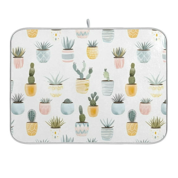 Desert Plants in Pots Dish Drying Mat 16x18 Absorbent Microfiber Draining Rack Pad for Kitchen Counter Sink