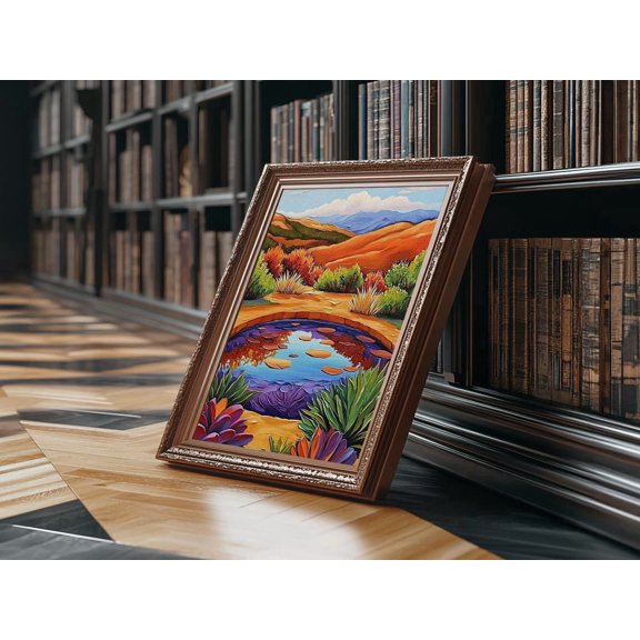 Desert Pond Colorful Reflection Landscape Art Unframed Paper Print