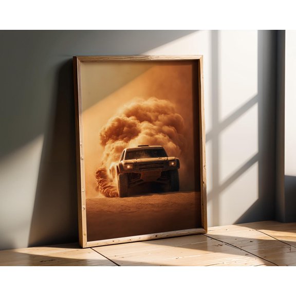 Desert Rally Racing Truck Action Wall Art Modern Decor , Poster Print Only