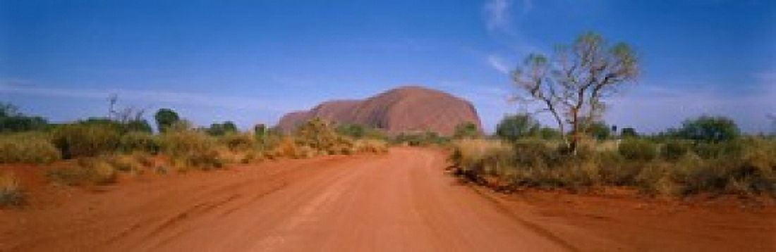 Desert Road And Ayers Rock Australia Canvas Art - Panoramic Images (18 x 6)