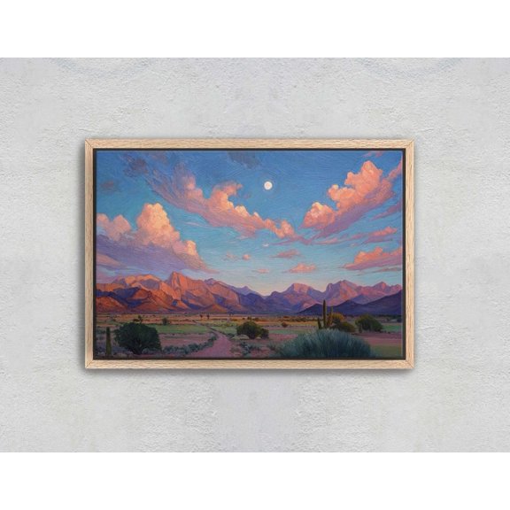Desert Road And Clouds Saguaro Mountain Portrait Decor Unframed Paper Print