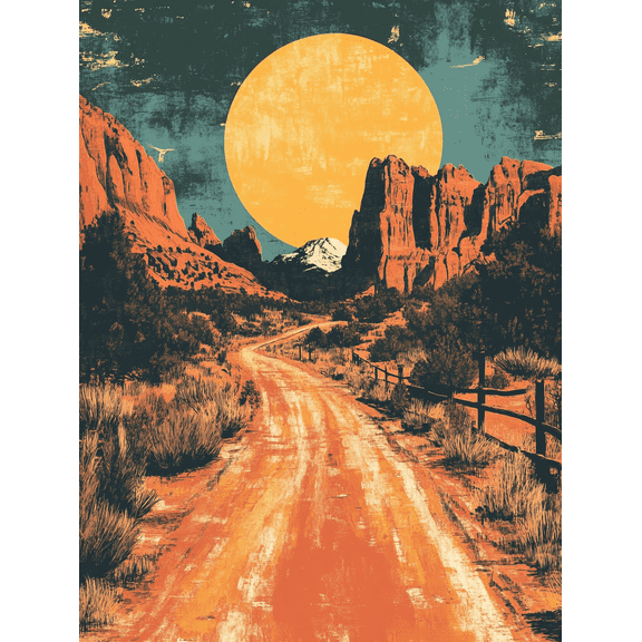 Desert Road Sunset Canvas Art Print Perfect for Living Room Bedroom Office Hallway and Dining Room Decoration.
