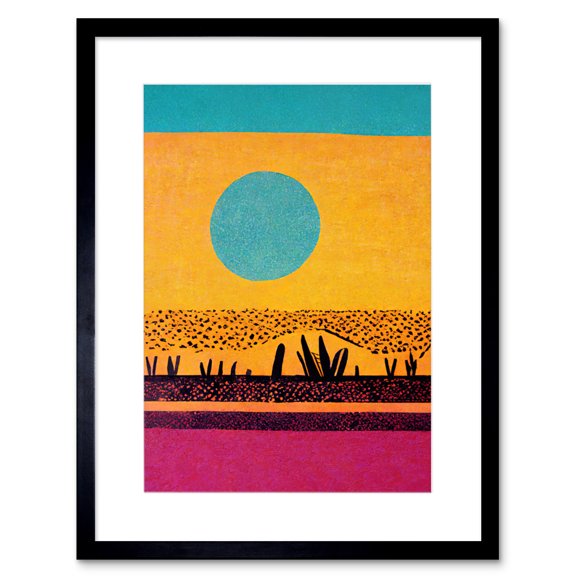 Desert Roadside Oasis Modern Pop Art Surreal Landscape Artwork Framed Wall Art Print 9X7 Inch