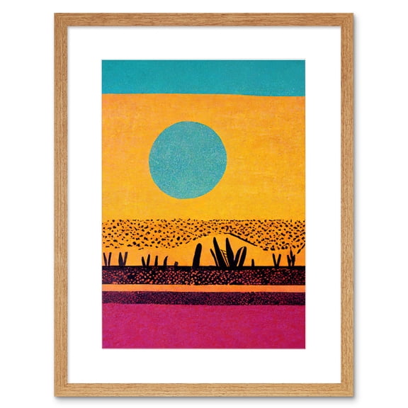 Desert Roadside Oasis Modern Pop Art Surreal Landscape Artwork Framed Wall Art Print 9X7 Inch