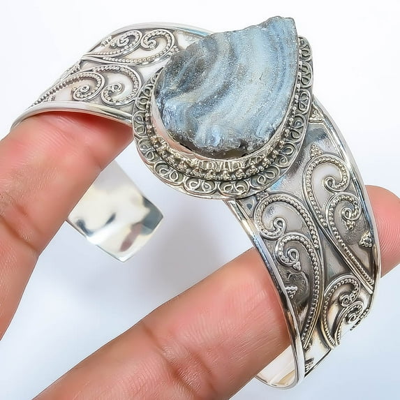 Desert Rose Drusy - India 925 S Bali Sterling Silver Cuff Adst. T93 A364, Gemstone Jewelry, Birthday Gift, Beautiful Jewelry For Woman & Girls