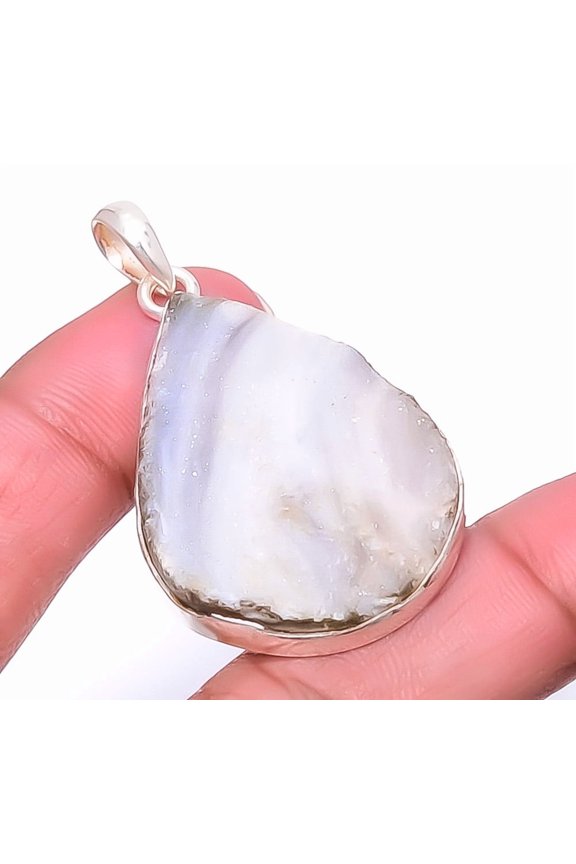 Desert Rose Drusy - India 925 Sterling Silver Pendant 1.87" P1436-12, Drusy Quartz Pendant, Christmas Gift, New Year Sale, Gemstone Silver Jewelry