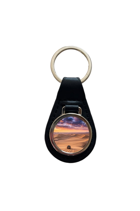Desert Safari Sand Dunes Metal Black Leather Keychain