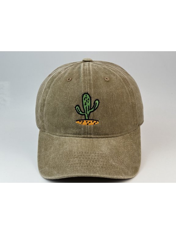 Desert Saguaro Cactus Embroidered Adult Washed Baseball Cap, Adjustable Soft Cotton Dad Hat for Outdoor Travel Casual Wear