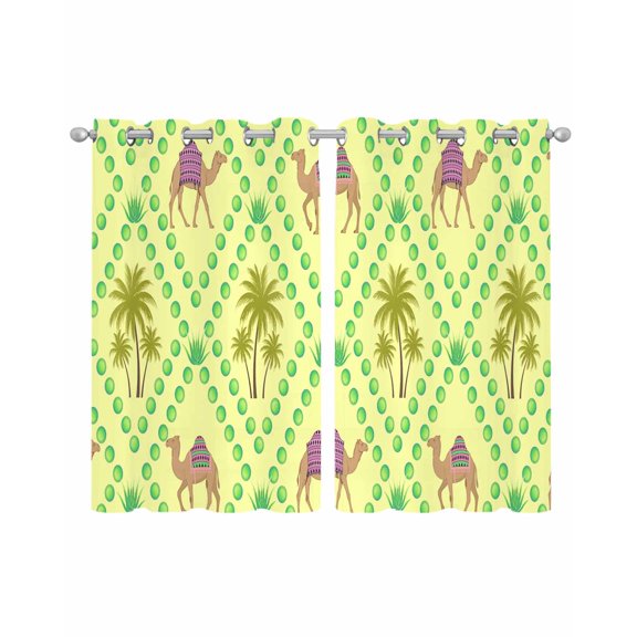 Desert Sand Camels Sheer Curtains 39 Inch Length 2 Panels Set for Living Room/Bedroom, Palm Trees Tropical Plants Polka Dot Yellow Kitchen Curtains Grommet Curtains Window Treatments 27.5"x39"x2