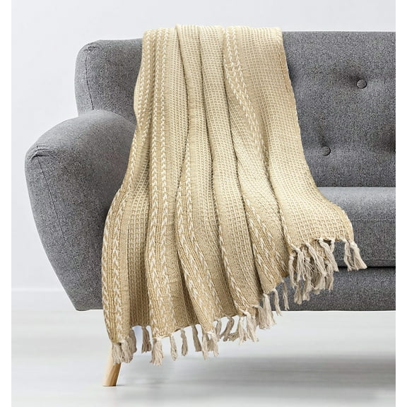 Desert Sand Tan/White Cotton Throw 50x60