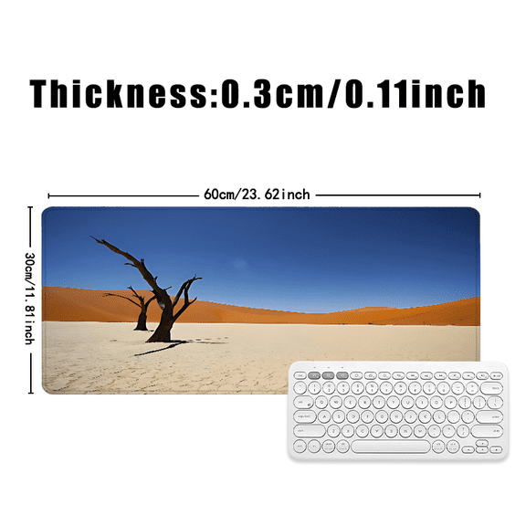 Desert Scene Mouse Pad 31.5 x 11.82 Inches Rubber Surface with Tree and Sand Dune Design for Office and Home Use