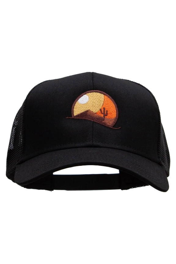 Desert Scenery Embroidered Solid Cotton Twill Mesh Prostyle Cap - Black OSFM
