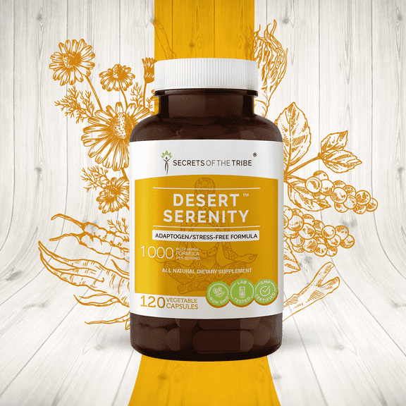 Secrets of the Tribe Desert Serenity Capsules Dietary Supplement, Natural Herb Blend, Made from Eleuthero, Korean Red Ginseng, Ashwagandha, Chamomile, Rhodiola, Schisandra, Cordyceps 120 Count