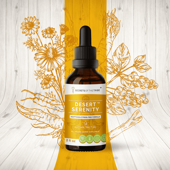 Desert Serenity Alcohol Extract, Tincture, Eleuthero, Korean Red Ginseng, Ashwagandha, Chamomile, Rhodiola, Schisandra, Cordyceps. Adaptogen/Stress-free Formula 2 oz