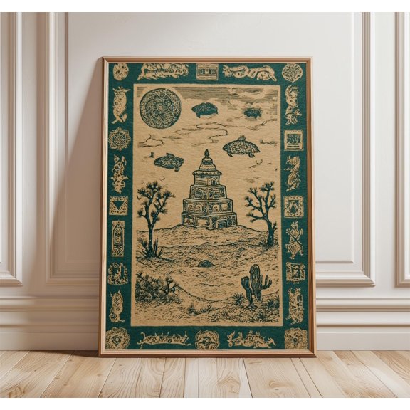 Desert Shrine Print Mythic Symbol Border Poster Style Illustration