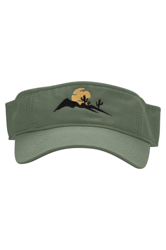 Desert Silhouette Embroidered Pro Style Cotton Twill Washed Visor - Olive OSFM