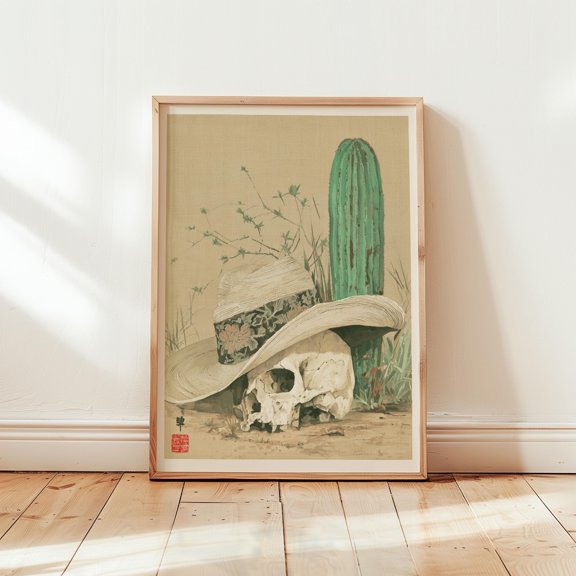 Desert Skull Poster, Western Still Life Print, Rustic Paper Art, Poster Only