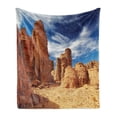 thumbnail image 1 of Desert Soft Flannel Fleece Throw Blanket, Bizarre Sandstone Cliffs in Sahara Desert Tassili N'Ajjer Algeria, Cozy Plush for Indoor and Outdoor Use, 50" x 60", Navy Blue Mustard Orange, by Ambesonne, 1 of 6