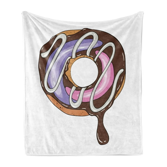 Desert Soft Flannel Fleece Throw Blanket, Digital Illustration of a Glazed Doughnut Traditional American Food, Cozy Plush for Indoor and Outdoor Use, 60" x 80", Multicolor, by Ambesonne