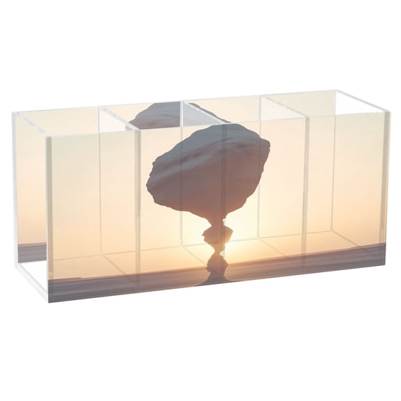 Desert Stone Landscape Acrylic Pencil Pen Holder Cup 4 Compartments Desktop Organiser 7.87"x2.78"x3.54"