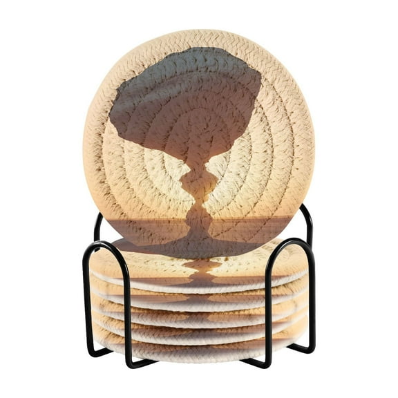 Desert Stone Landscape Coasters with Holder for Coffee Table 6 Pcs Drink Coaster Sets Absorbent for Home Decor 4 inch