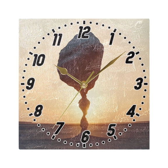 Desert Stone Landscape Wall Clock Battery Operated Silent Non-Ticking Bedroom Office Kitchen Home School Decor 7.8"(Gold)