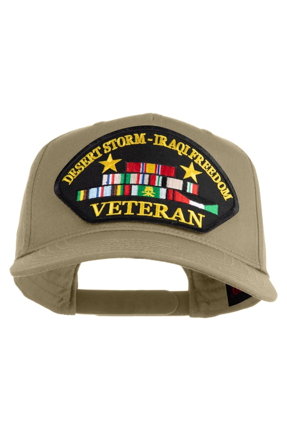 Desert Storm Iraqi Freedom Veteran Patched Solid Cotton Twill 5 Panel Prostyle Snap Cap - Khaki OSFM