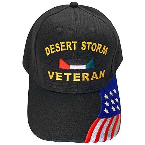 Desert Storm Veteran Baseball Cap with American Flag Black Hat Mens Womens One Size Adjustable Embroidered