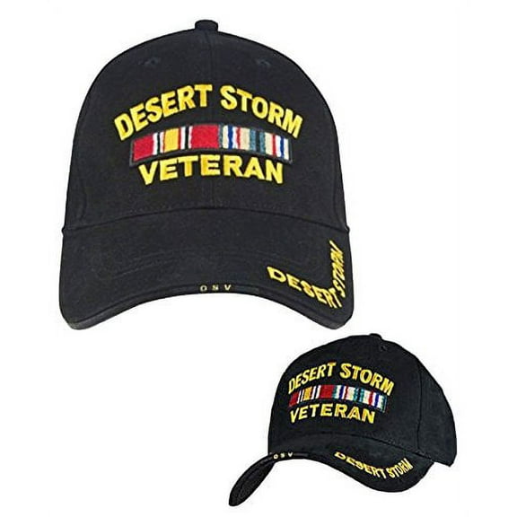 Desert Storm Veteran Cap Black Cotton Hat Army Air Force Marine Vet with Decorative Ribbons Fits Men and some Women