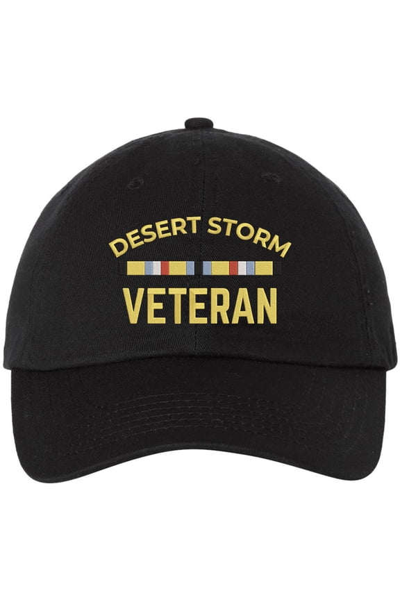 Desert Storm Veteran Embroidered Baseball Cap Gulf War USA Military Service Ribbon Adjustable Dad Hat (Black)