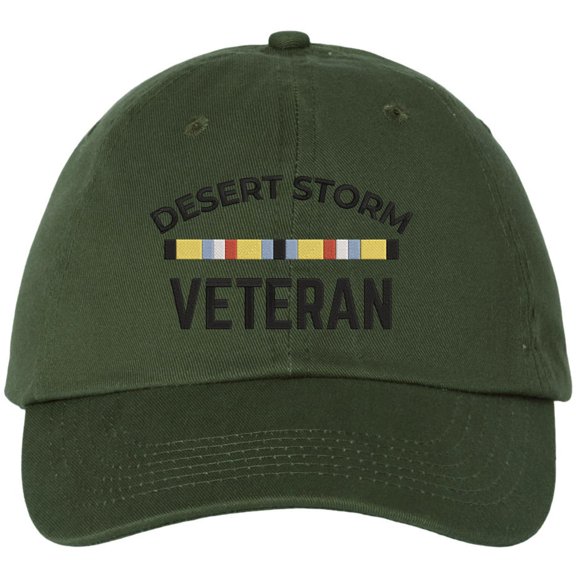 Desert Storm Veteran Embroidered Baseball Cap Gulf War USA Military Service Ribbon Adjustable Dad Hat (Olive)