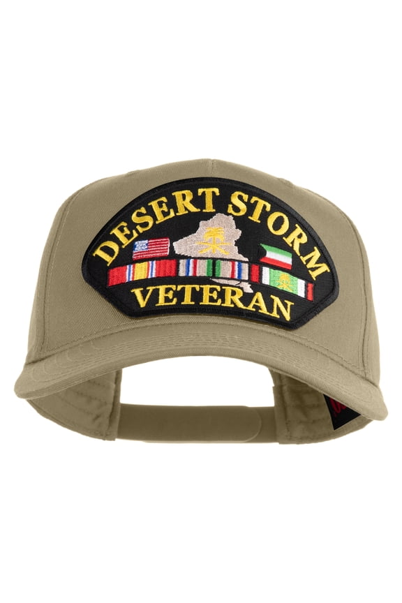 Desert Storm Veteran Patched Solid Cotton Twill 5 Panel Prostyle Snap Cap - Khaki OSFM
