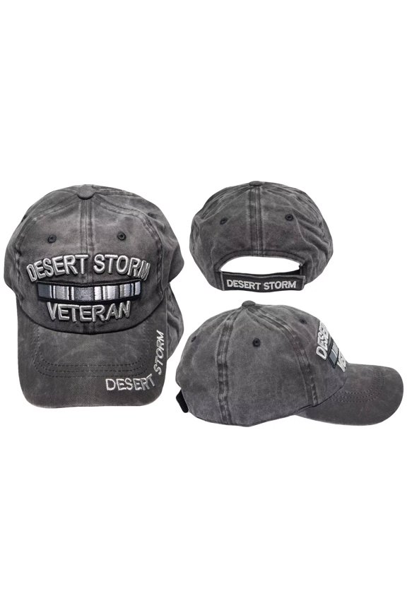 Desert Storm Veteran Ribbon Grey Gray Cotton Embroidered Cap Hat - Licensed